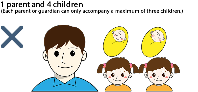 【can NOT be entered】1 Parent and 4 children (Each parent or guardian can only accompany a maximum of three children.)