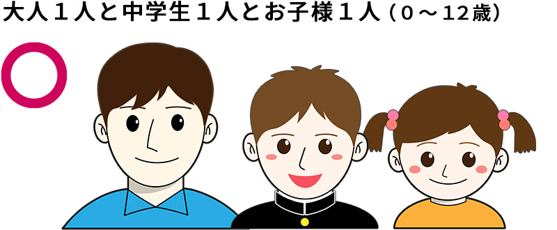 【入室できます】大人1人と中学生1人とお子様1人（0～12歳）