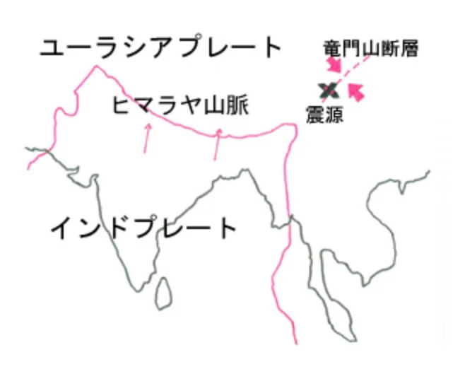 東アジア地域のプレートと今回の震源