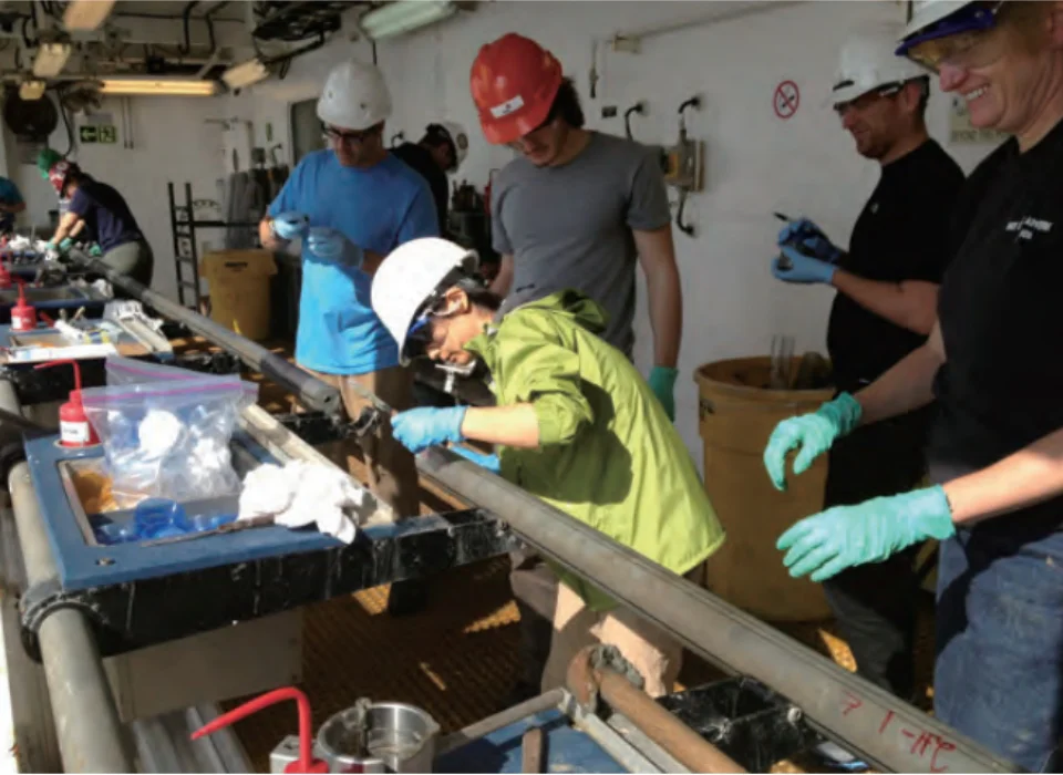 海底堆積物試料のサンプリングの様子