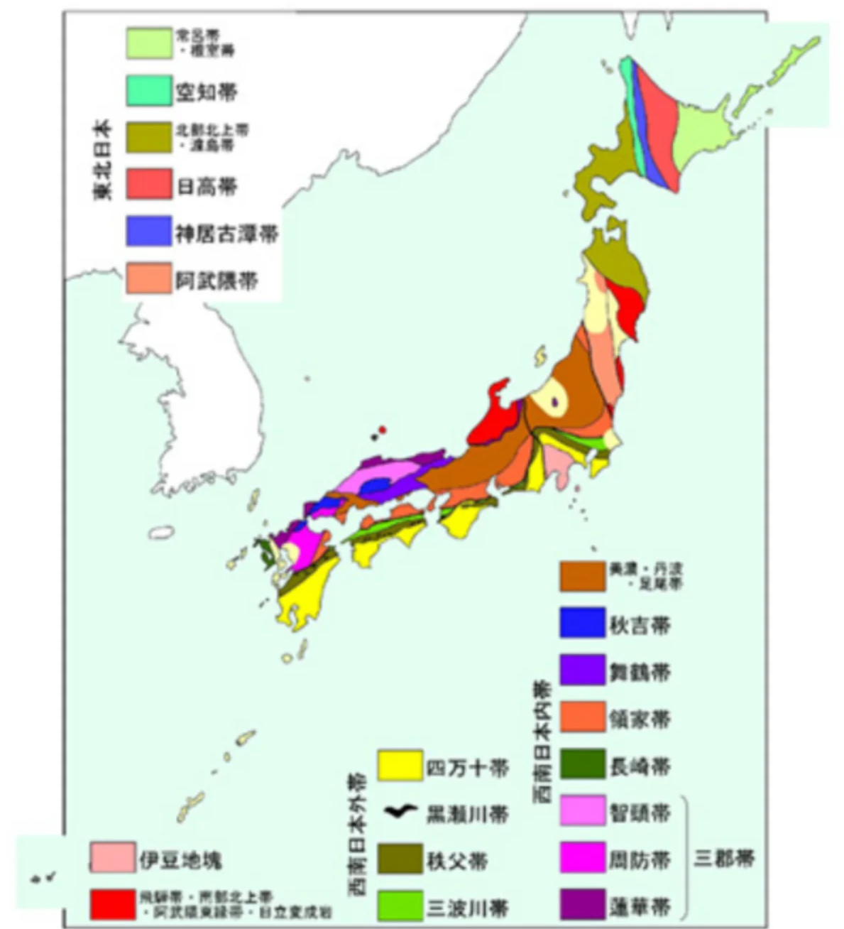 日本列島の地質概略図