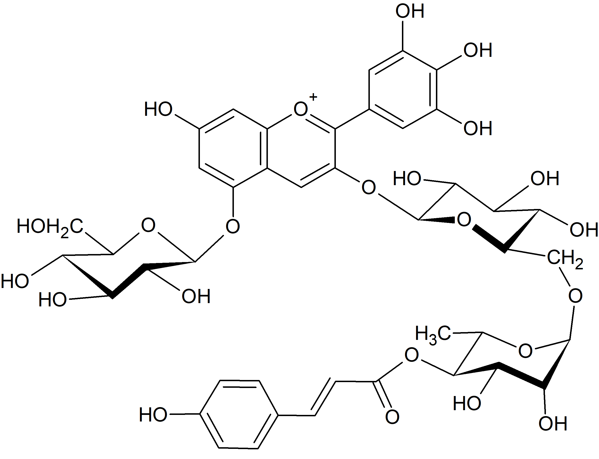 Delphinidin 3-O-(4'''-p-coumaroylrutinoside)-5-O-glucoside