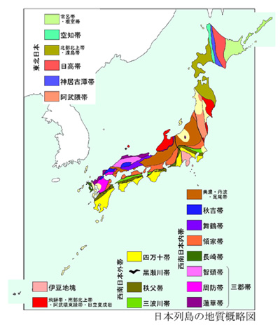 日本列島の地質概略図